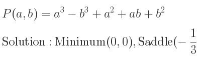 The P(a,b)=a^3-b^3+a^2+ab+b^2 is Minimum(0,0),Saddle(-1/3 , 1/3)